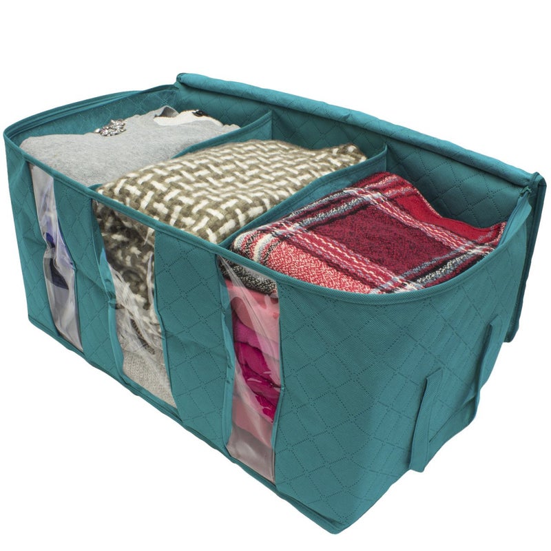 Sorbus Foldable Storage Bag Organizers, 3 Sections, Great for Clothes, Blankets, Closets, Bedrooms, and More, 2-Pack (Aqua) - Image 3